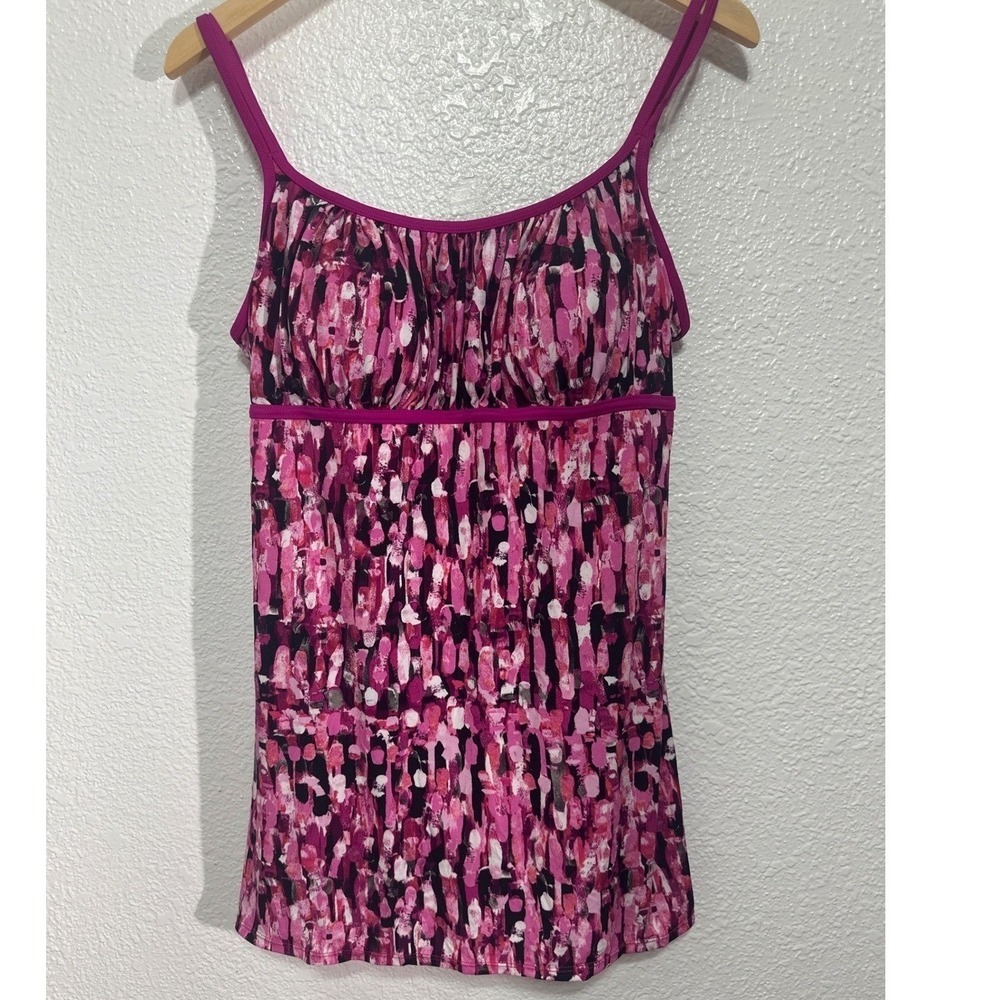Catalina Women's Tankini Swim Top Hot Magenta Abstract Print Size XL 16-18